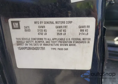 2003 Buick Lesabre Custom from USA, damaged, VIN 1G4HP52K434201791